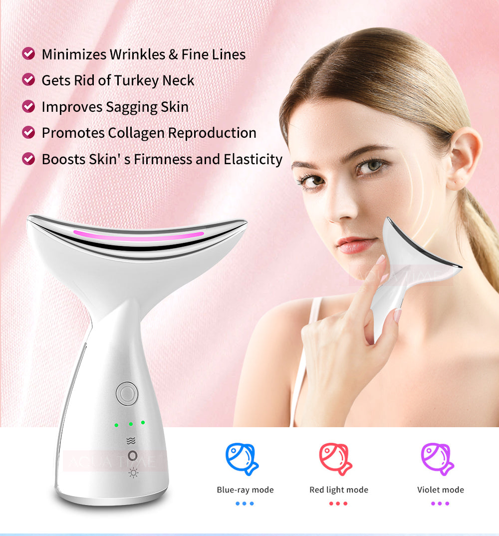 EMS Microcurrent Neck Face Beauty Device With 3 Colors LED Photon Therapy Skin